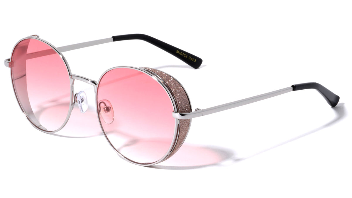 Glitter Side Lens Shield Round Wholesale Sunglasses