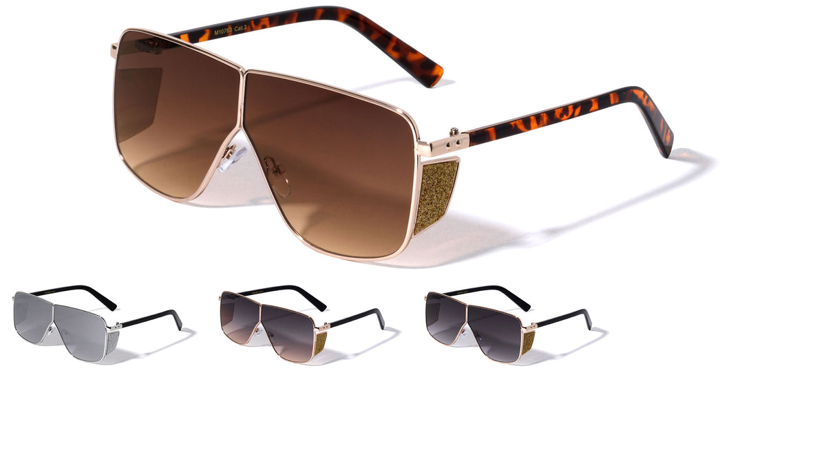 Bridgeless Side Glitter Shield Fashion Wholesale Sunglasses