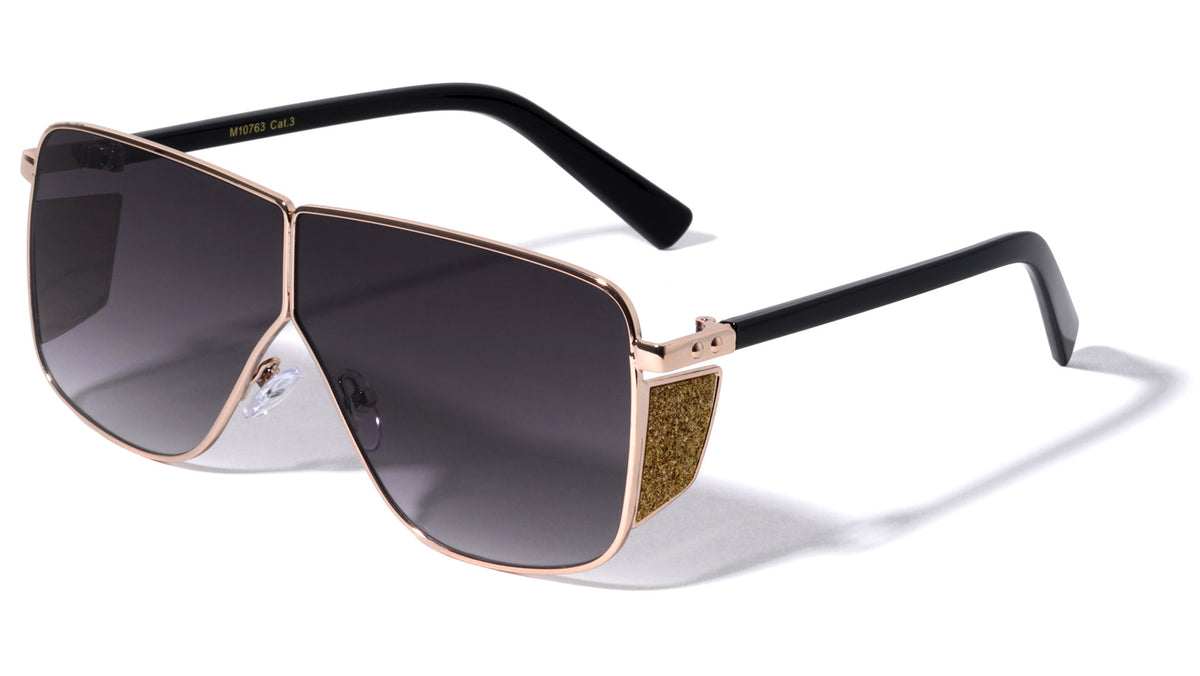 Bridgeless Side Glitter Shield Fashion Wholesale Sunglasses