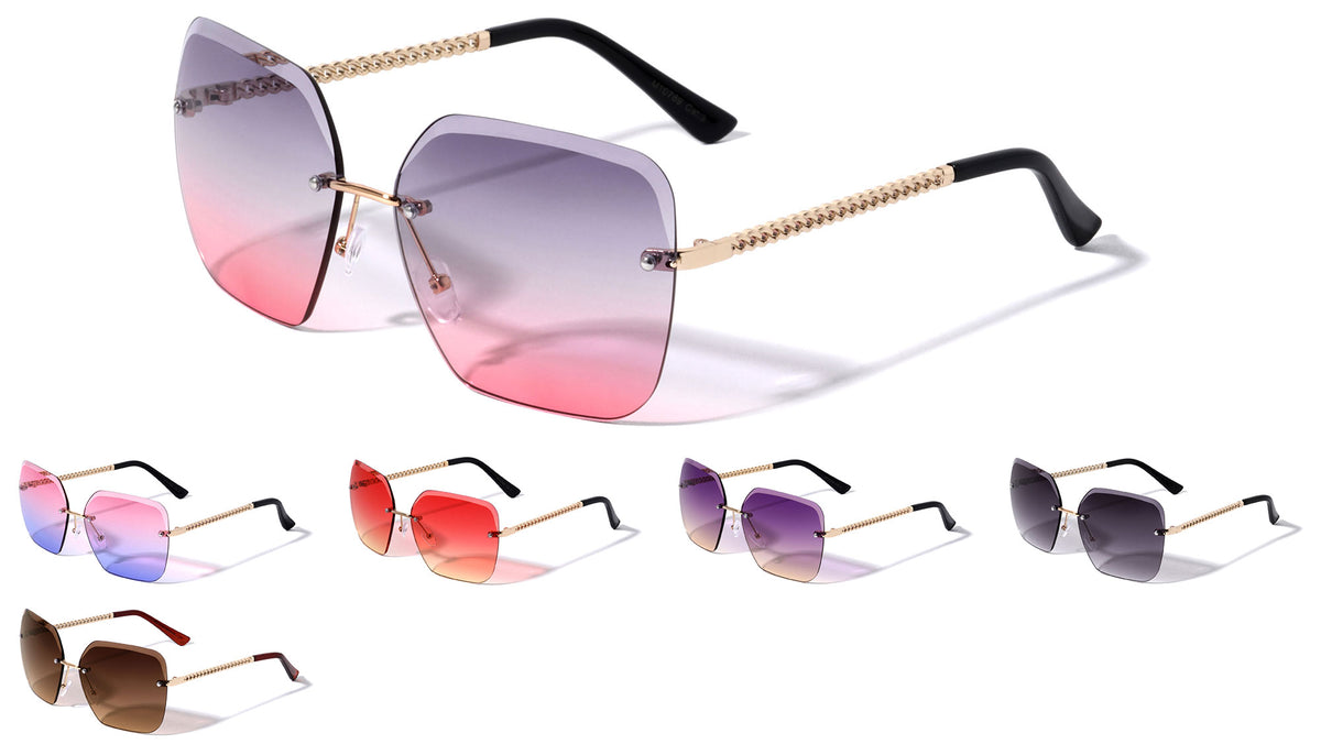 Edge Cut Bevel Rimless Butterfly Wholesale Sunglasses