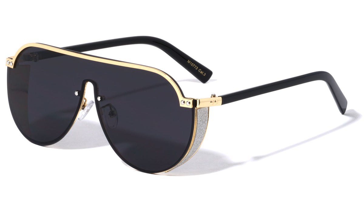 Flat Top Half Glitter Shield Wholesale Sunglasses