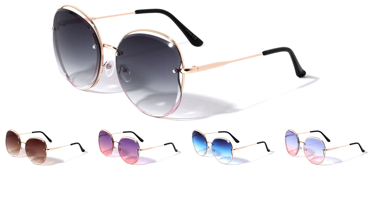 Semi Rimless Bevel Butterfly Wholesale Sunglasses