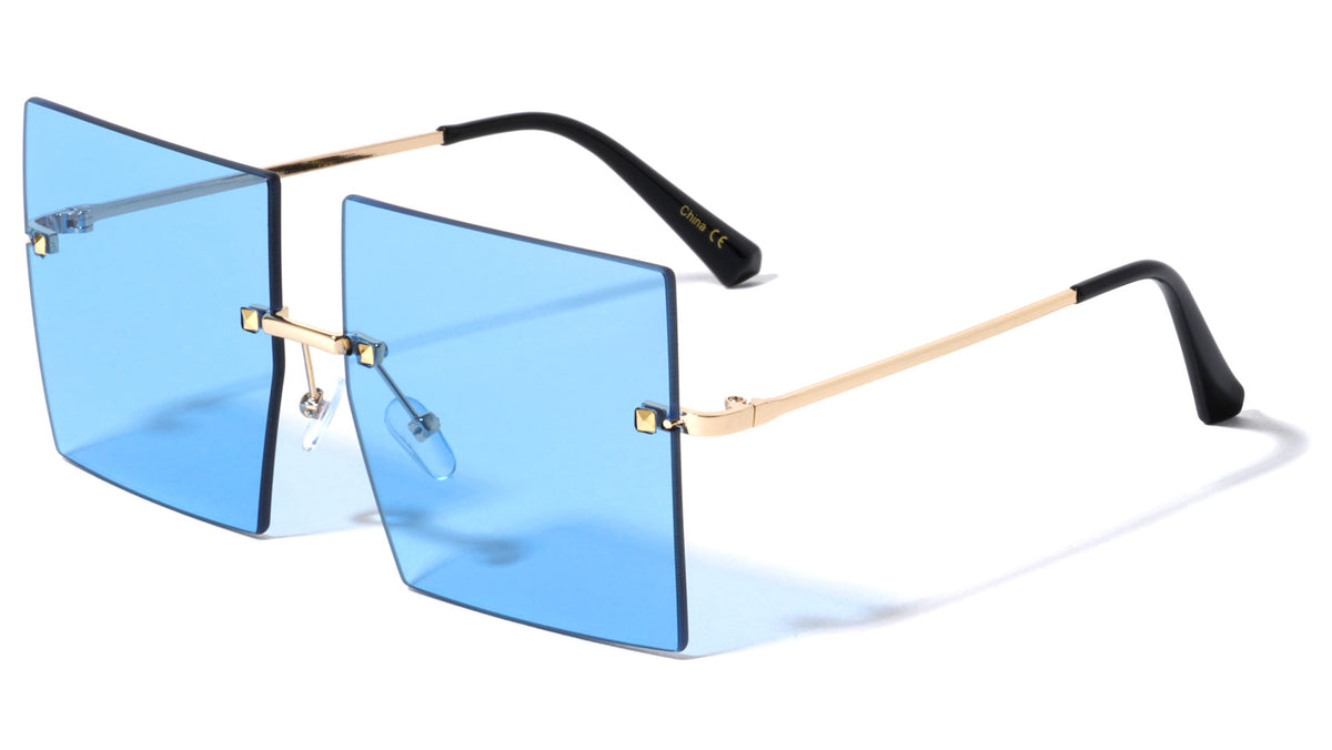 Rimless Squared Butterfly Color Lens Wholesale Sunglasses