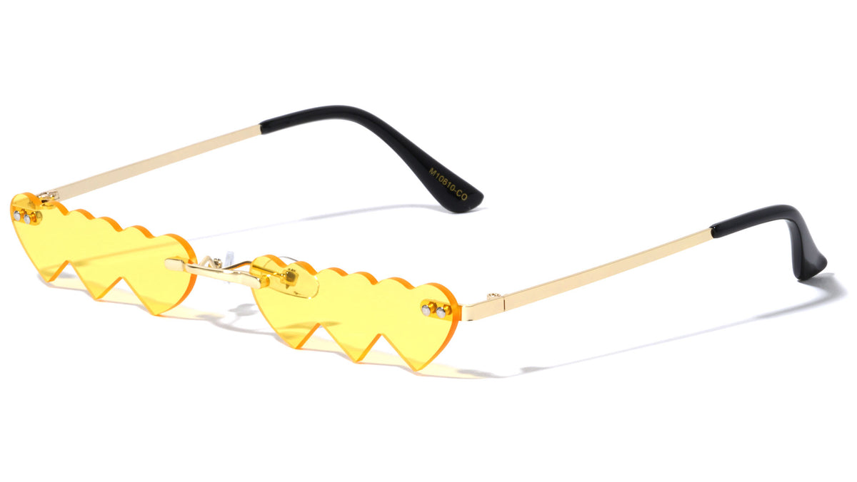 Triple Heart Shaped Rimless Color Lens Wholesale Sunglasses