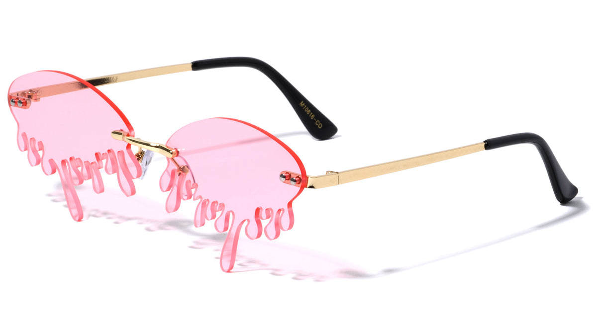 Oval Drip Rimless Color Lens Wholesale Sunglasses