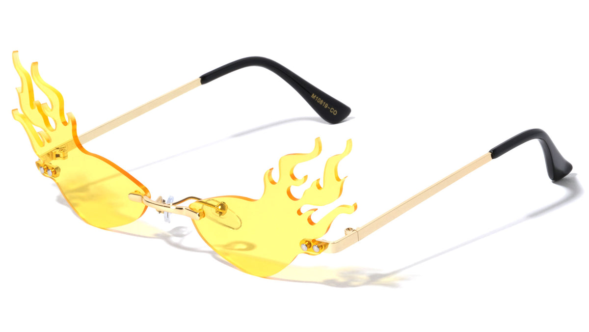 Fire Flame Cat Eye Rimless Color Lens Wholesale Sunglasses