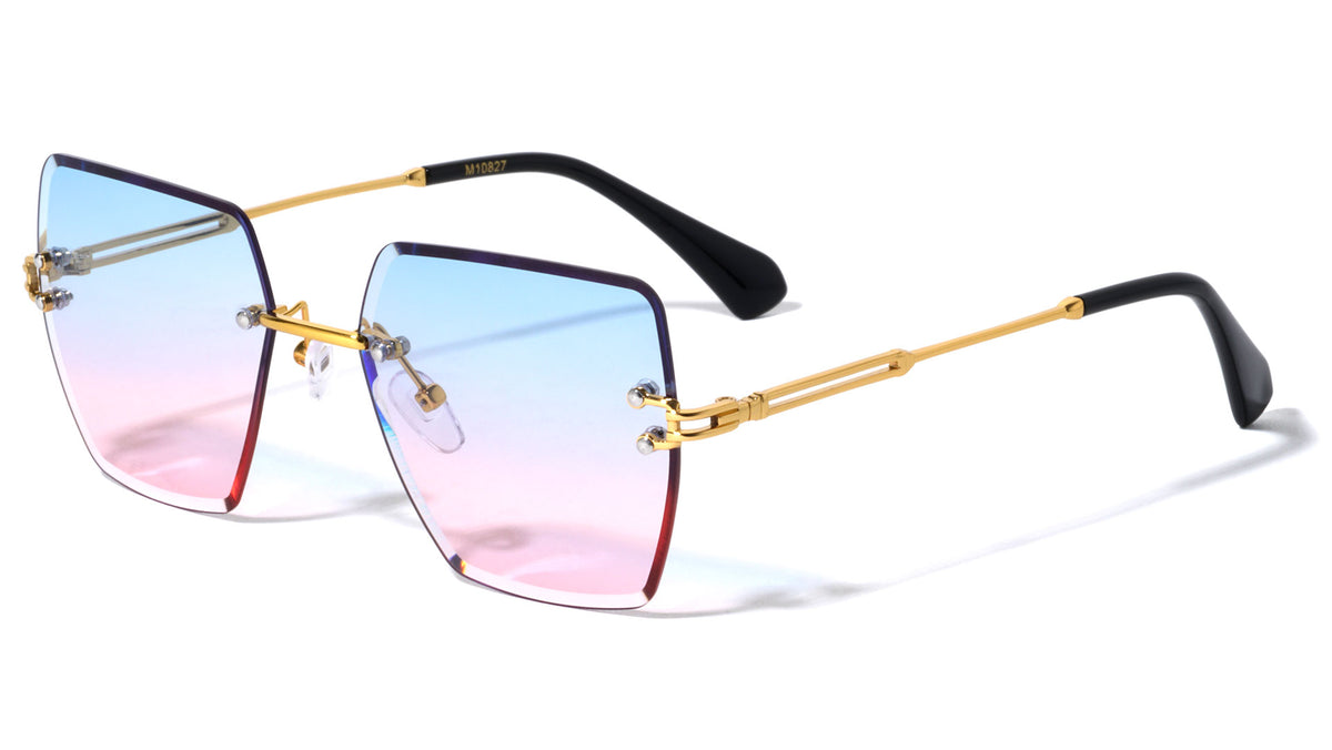 Squared Beveled Rimless Butterfly Wholesale Sunglasses