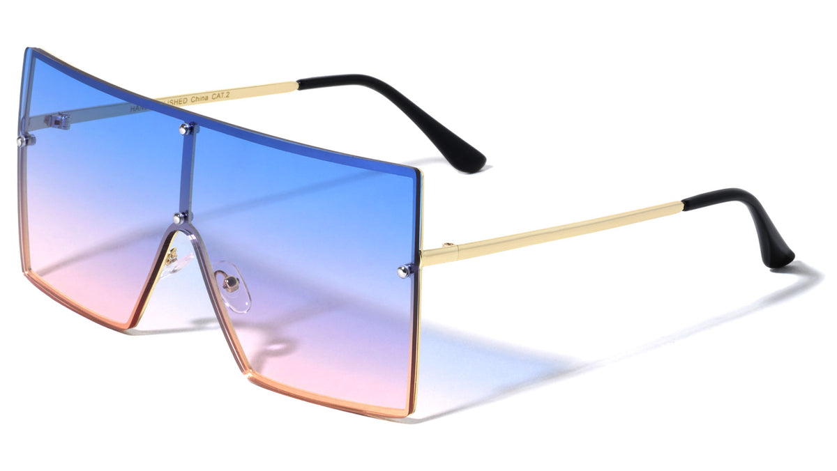 Oversized Squared Rimless Flat Top Shield Wholesale Sunglasses