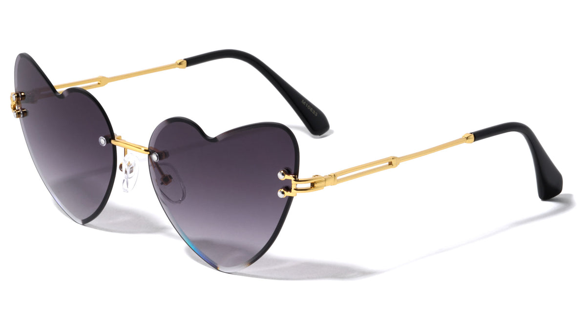 Rimless Beveled Heart Shaped Wholesale Sunglasses