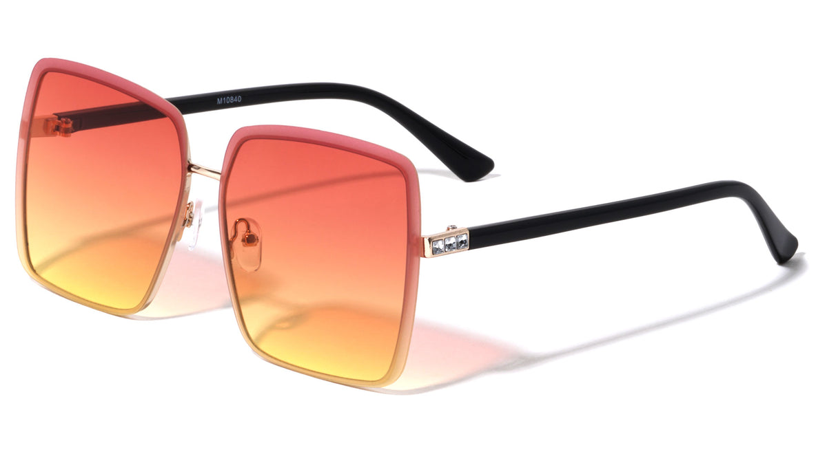 Rhinestone Hinge Rimless Oversized Butterfly Wholesale Sunglasses