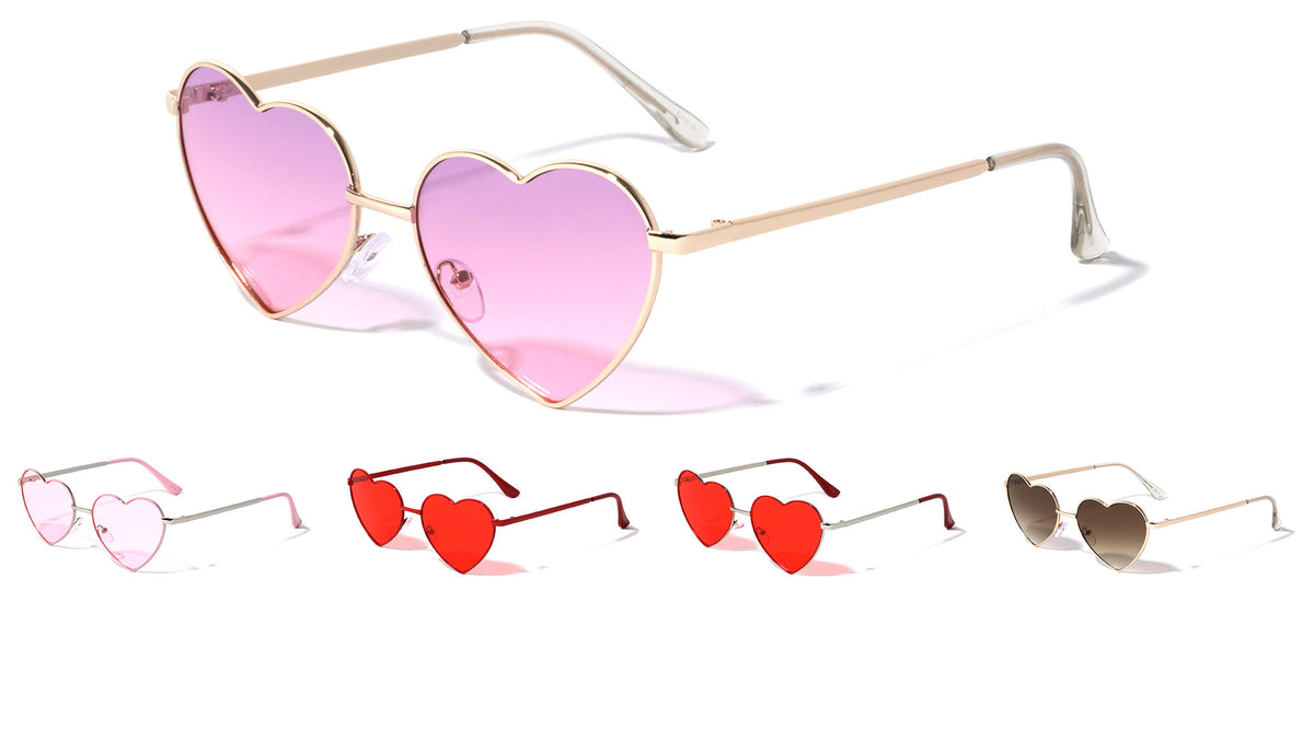 Thin Frame Color Lens Heart Shape Wholesale Sunglasses
