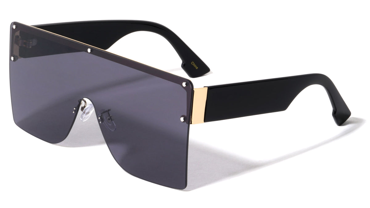 Rimless Flat Top Shield Rectangle Wholesale Sunglasses
