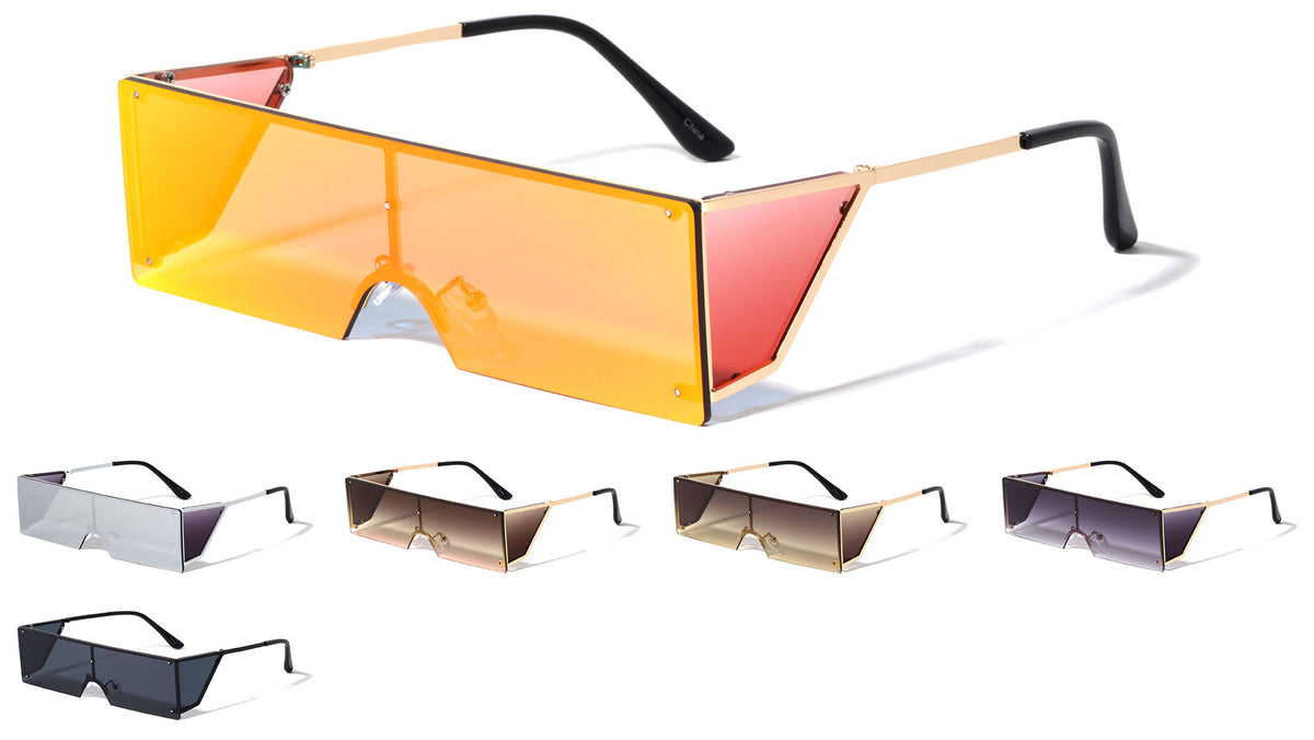 Rimless Rectangle Flat Top Side Shield Fashion Wholesale Sunglasses