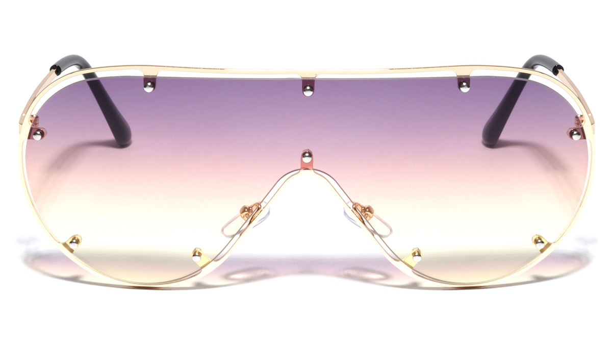 Oversized Rimless Shield Outline Frame Wholesale Sunglasses