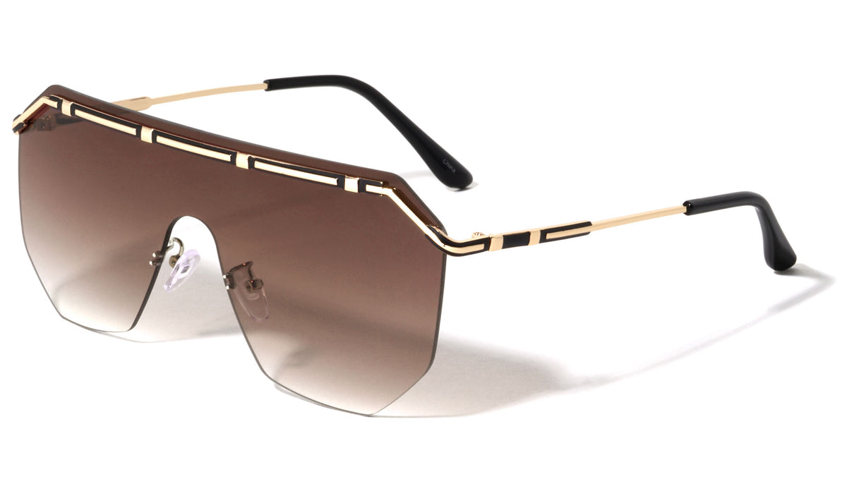 Rimless Shield Flat Top Wholesale Sunglasses