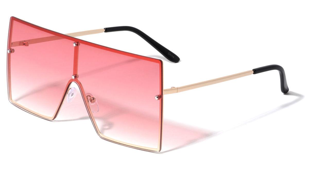 Oversized Rimless Squared Shield Rectangle Wholesale Sunglasses
