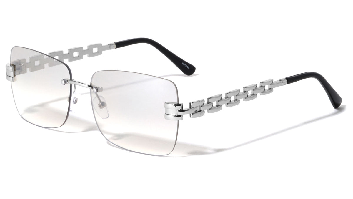 Rimless Rectangle Chain Temple Wholesale Sunglasses