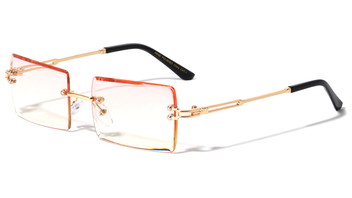 Rimless Beveled Rectangle Fashion Wholesale Sunglasses
