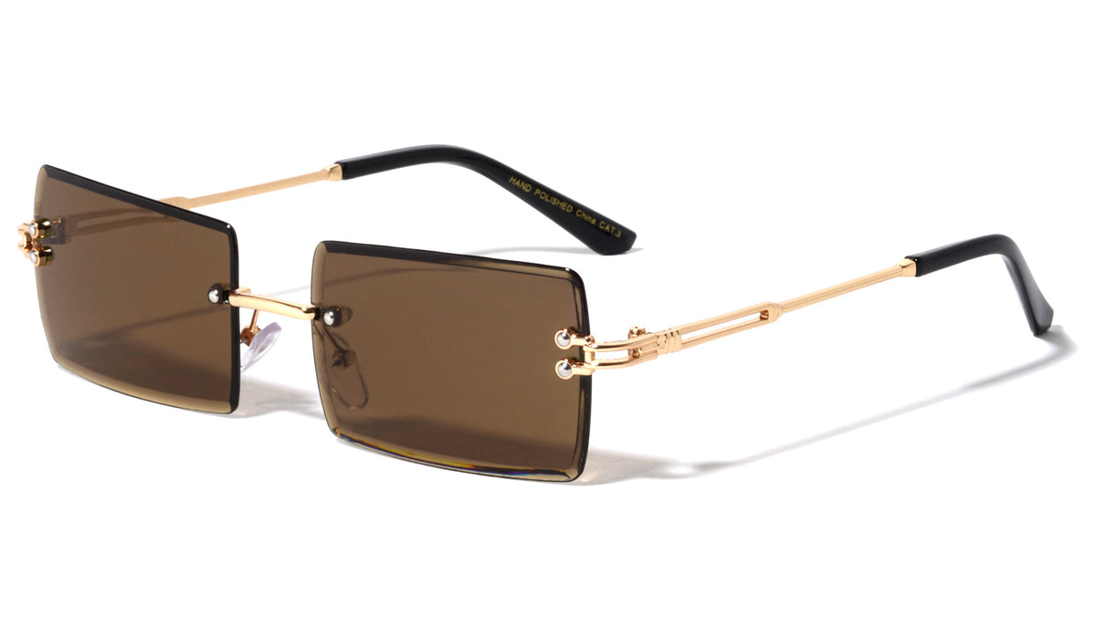 Rimless Beveled Rectangle Fashion Wholesale Sunglasses