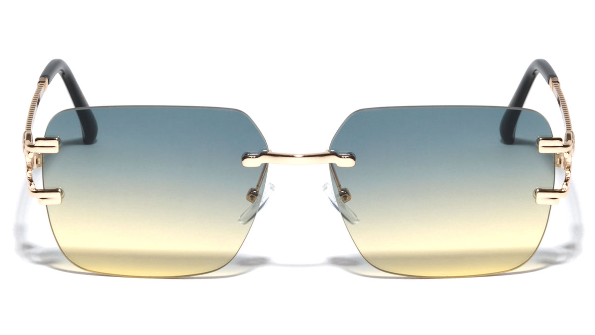 Rimless Twisted Temple Rounded Rectangle Wholesale Sunglasses