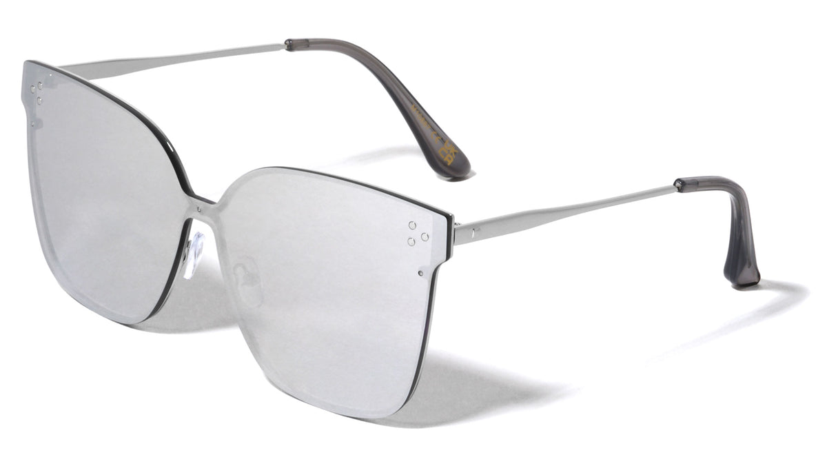Three Dot Studded Retro One Piece Shield Lens Cat Eye Wholesale Sunglasses
