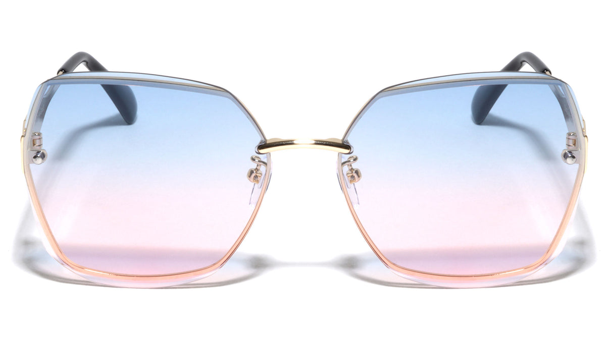 Rimless Diamond Edge Lens Flat Temple Butterfly Wholesale Sunglasses