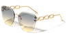 Large Chain Temple Rimless Diamond Edge Cut Cat Eye Wholesale Sunglasses