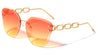 Large Chain Temple Rimless Diamond Edge Cut Cat Eye Wholesale Sunglasses