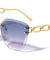 Large Chain Temple Rimless Diamond Edge Cut Cat Eye Wholesale Sunglasses