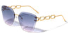 Large Chain Temple Rimless Diamond Edge Cut Cat Eye Wholesale Sunglasses