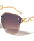 Large Chain Temple Rimless Diamond Edge Cut Cat Eye Wholesale Sunglasses