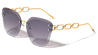 Large Chain Temple Rimless Diamond Edge Cut Cat Eye Wholesale Sunglasses