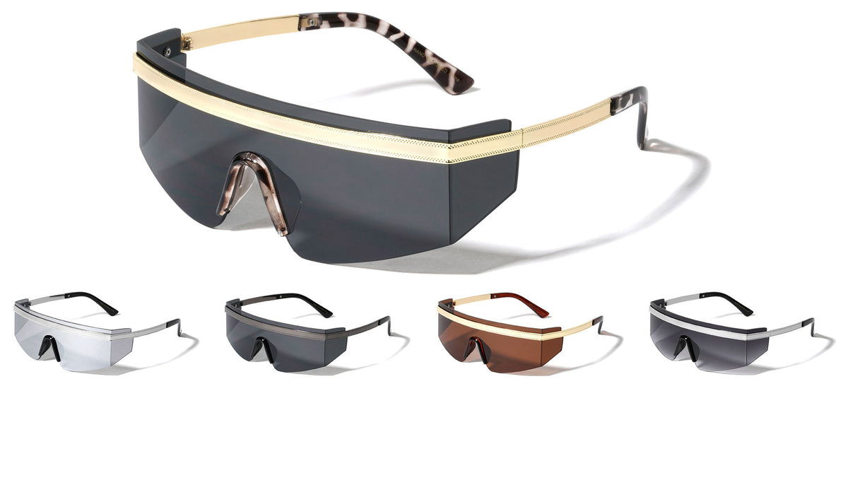 Rimless One Piece Shield Lens Fashion Rectangle Wholesale Sunglasses