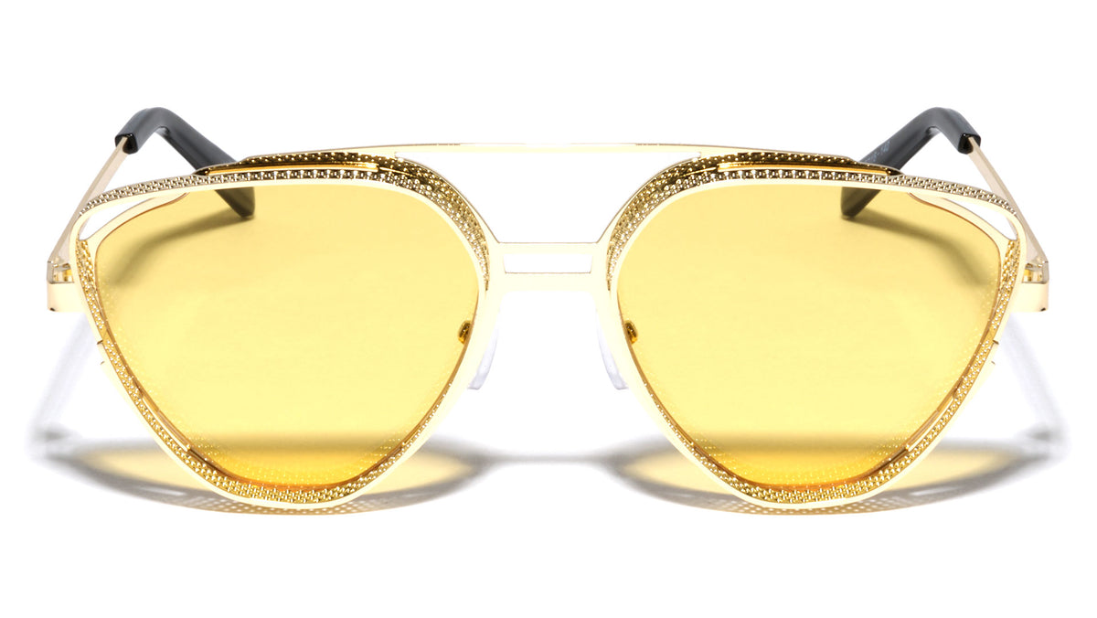 Yellow Metal Cutout Barrel Rim Modern Cat Eye Aviators Wholesale Sunglasses