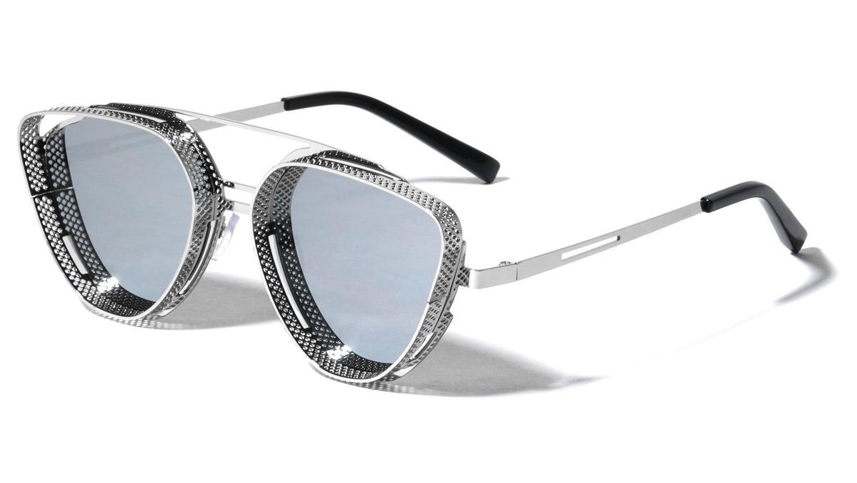 Silver Metal Cutout Barrel Rim Modern Cat Eye Aviators Wholesale Sunglasses