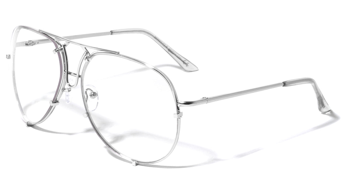 Rimless Spring Hinge Aviators Clear Lens Wholesale Bulk Glasses