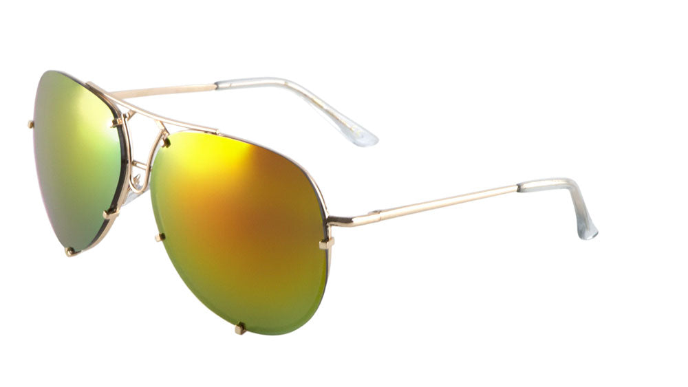 Rimless Color Mirror Spring Hinge Aviators Wholesale Bulk Sunglasses