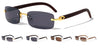 Rimless Super Dark Lens Wood Pattern Wholesale Bulk Sunglasses