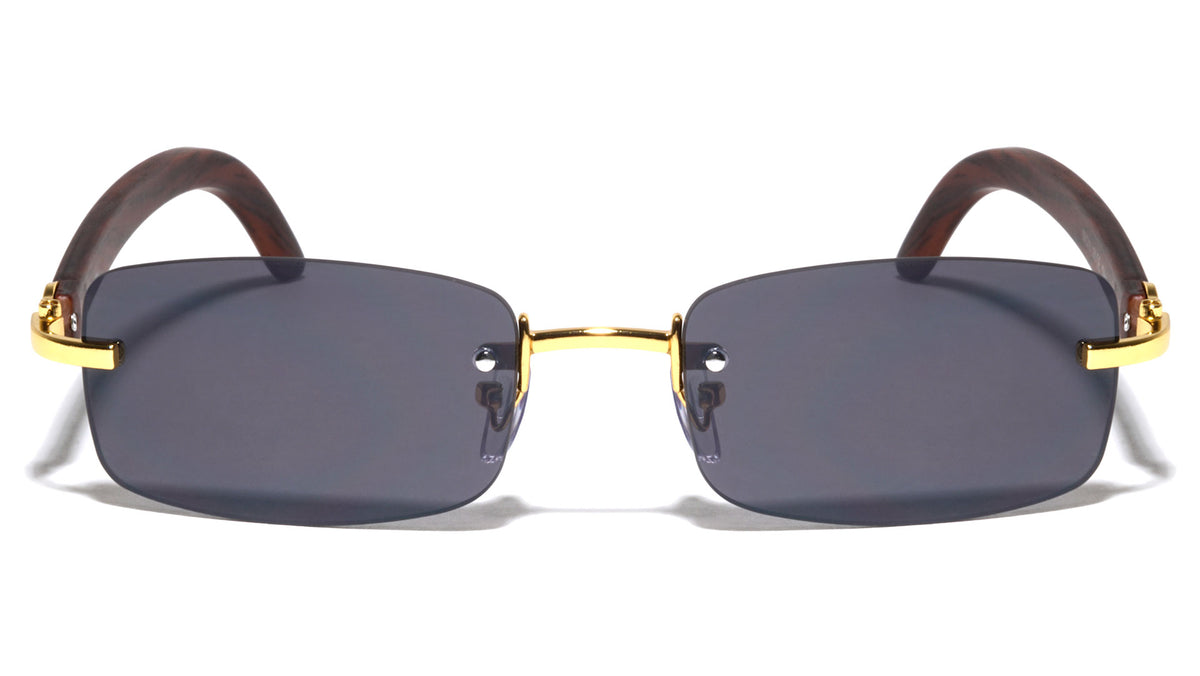 Rimless Super Dark Lens Wood Pattern Wholesale Bulk Sunglasses
