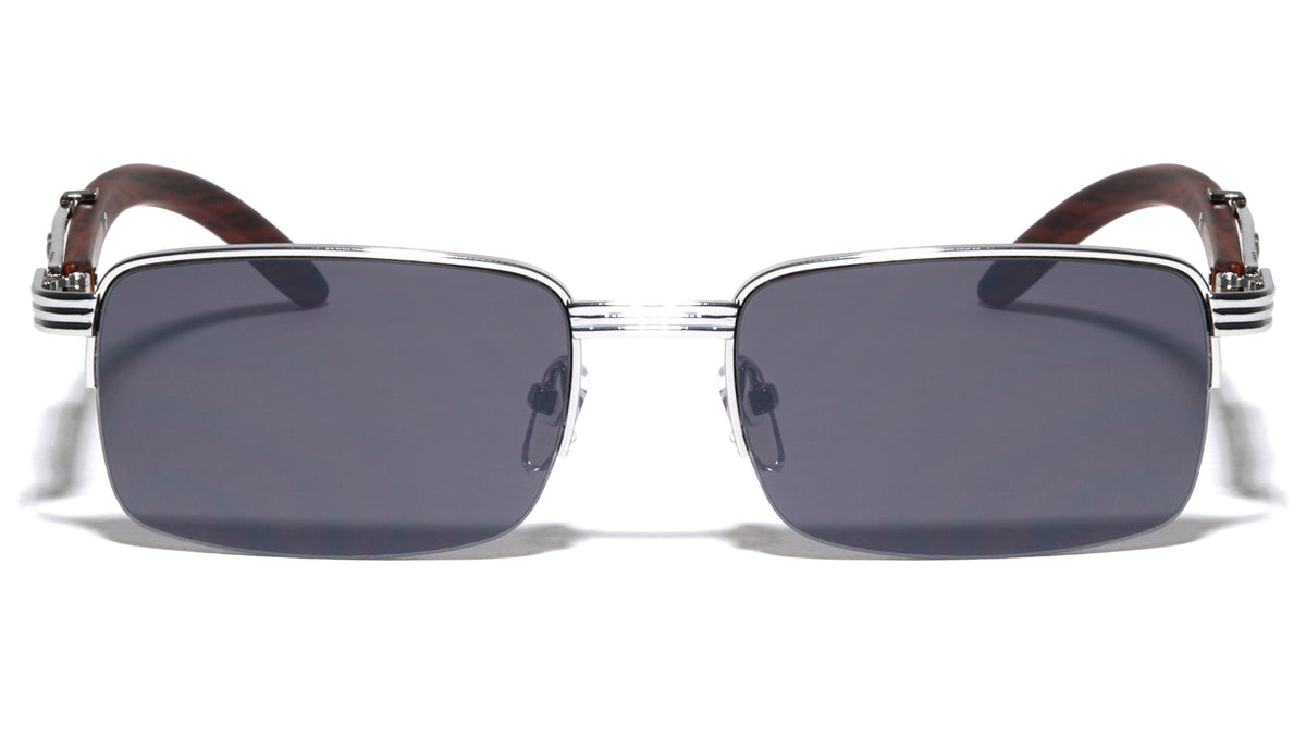 Semi-Rimless Super Dark Lens Wood Pattern Wholesale Sunglasses