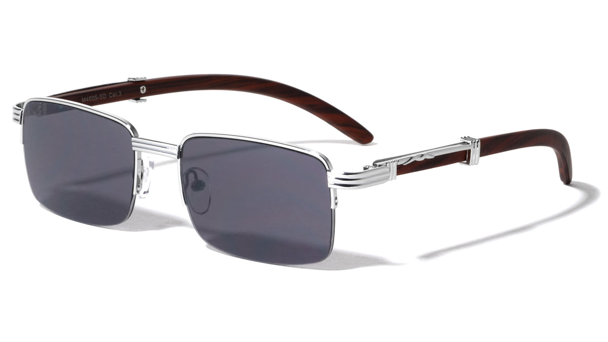 Semi-Rimless Super Dark Lens Wood Pattern Wholesale Sunglasses