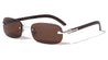 Rimless Rectangle Sunglasses with Super Dark Lens and Wood Pattern
