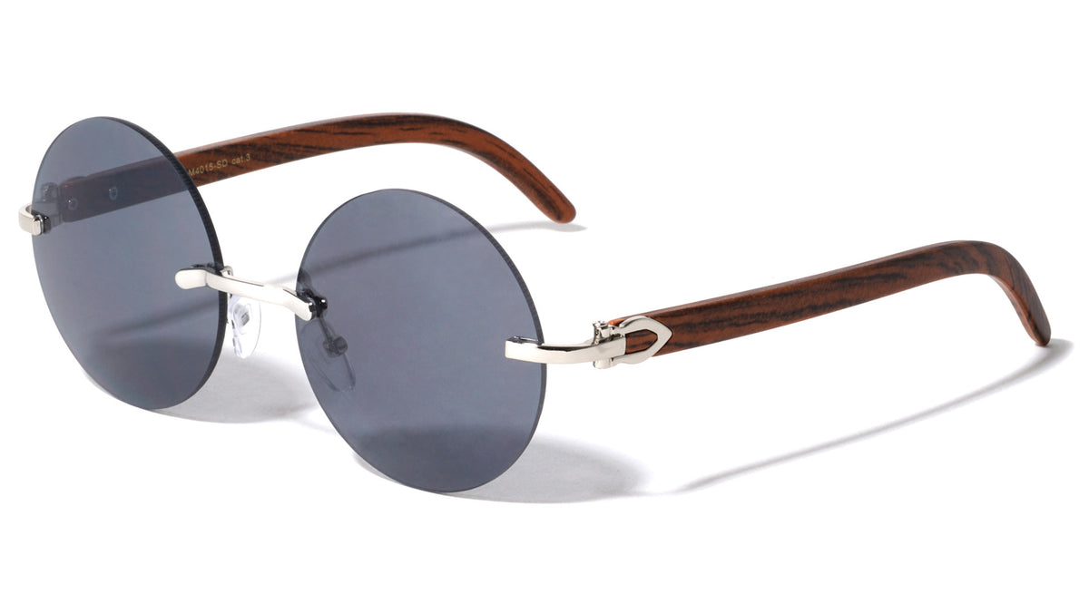 Round Rimless Super Dark Lens Sunglasses Wholesale