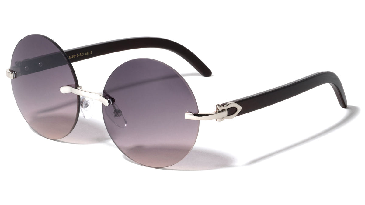 Round Rimless Super Dark Lens Sunglasses Wholesale