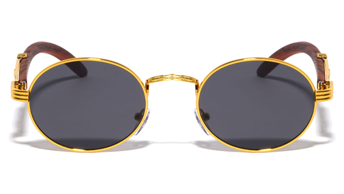 Super Dark Lens Oval Wood Pattern Wholesale Sunglasses