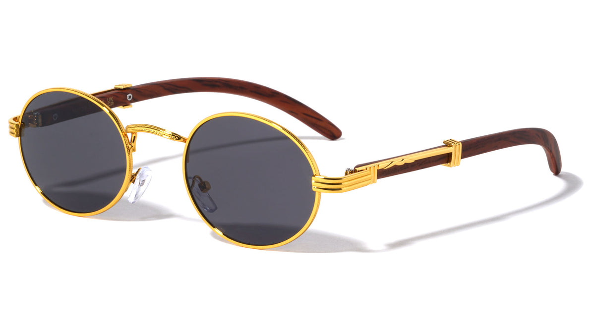 Super Dark Lens Oval Wood Pattern Wholesale Sunglasses