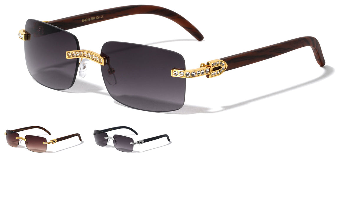 Rhinestone Rimless Rectangle Wholesale Sunglasses