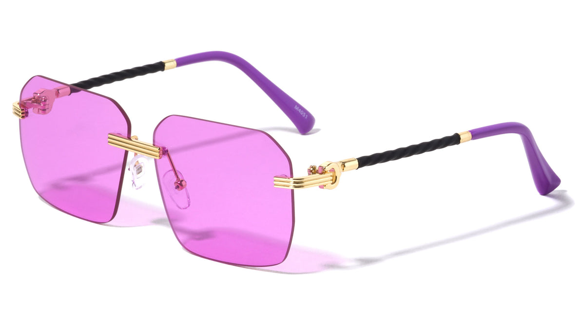 Rimless Color Lens Twist Temple Geometric Wholesale Sunglasses