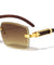 Rimless Diamond Edge Cut Lens Wood Temple Rectangle Wholesale Sunglasses