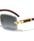 Rimless Diamond Edge Cut Lens Wood Temple Rectangle Wholesale Sunglasses